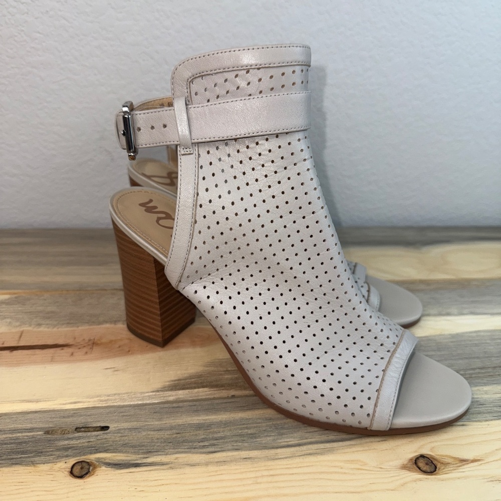 Sam Edelman Emmie Gray Mules Leather Size 9.5 Stacked Heel Beautiful Condition!